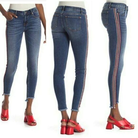 Vigoss Y2K Jeans Jagger Skinny Frayed Step Hem Racing Stripe W26 L27 Streetwear - Picture 2 of 14